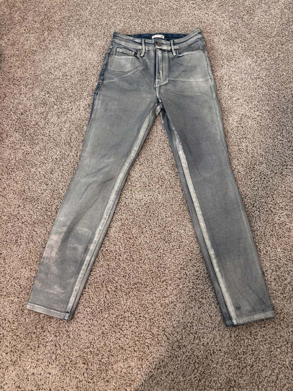 Good American Metallic Coated Silver Straight Leg Jeans Size 4/27
